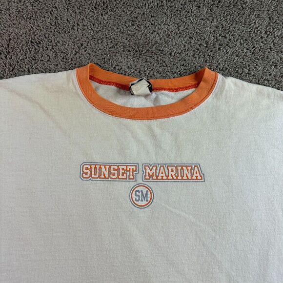 VINTAGE Sunset Marina Florida Shirt Mens Extra Large White 5th & Ocean FLAW - Picture 3 of 12
